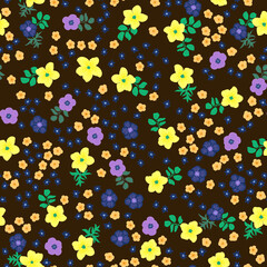 Amazing seamless floral pattern with bright colorful small flowers. Folk style millefleurs. Plant background for textile, wallpaper, pattern fills, covers, surface, print, wrap, scrapbooking,decoupage