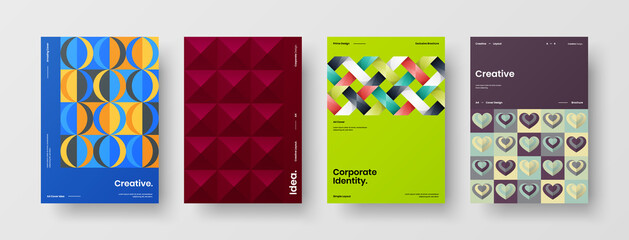 Fototapeta na wymiar Company identity brochure template collection. Business presentation vector A4 vertical orientation front page mock up set. Corporate report cover abstract geometric illustration design layout bundle.