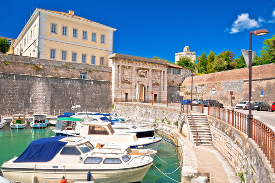 Zadar. Fosa town gate and city walls of Zadar view.