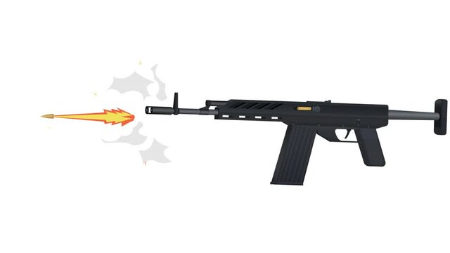 Animation of automatic weapons. Weapon gun, alpha channel enabled. Cartoon