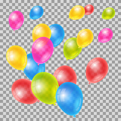 Vector illustration. A group of realistic flying balloons on a transparent background.