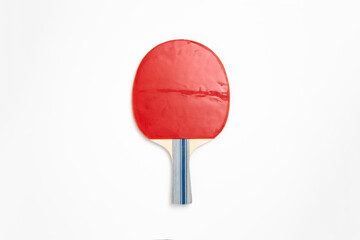 Table tennis racket isolated on white background. Red Ping-pong racket.High-resolution photo.Mockup.