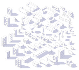 set of isometric low poly outline furniture, couch, armchair, chair, table, desk, shelf, plant, lamp, locker, closet, coffee table, tv, computer, rack, vector illustration