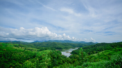 mountain landscape with lake and mountains