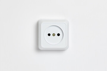 The white socket on white background.Electric plug. European high voltage 220W socket.High-resolution photo.
