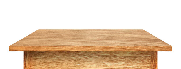 Side view of Wooden table isolated on white background.
