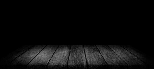 Empty space of Wooden table in dark background.