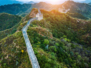 Great Wall of China at the jinshanling section,sunset natural landscape