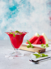 Watermelon smoothie with mint, summer refreshing drink