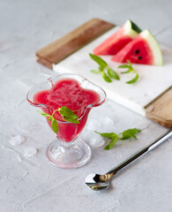 Watermelon smoothie with fresh mint. Healthy detox drink