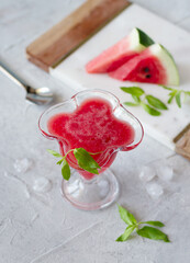 Watermelon smoothie with fresh mint. Healthy detox summer drink