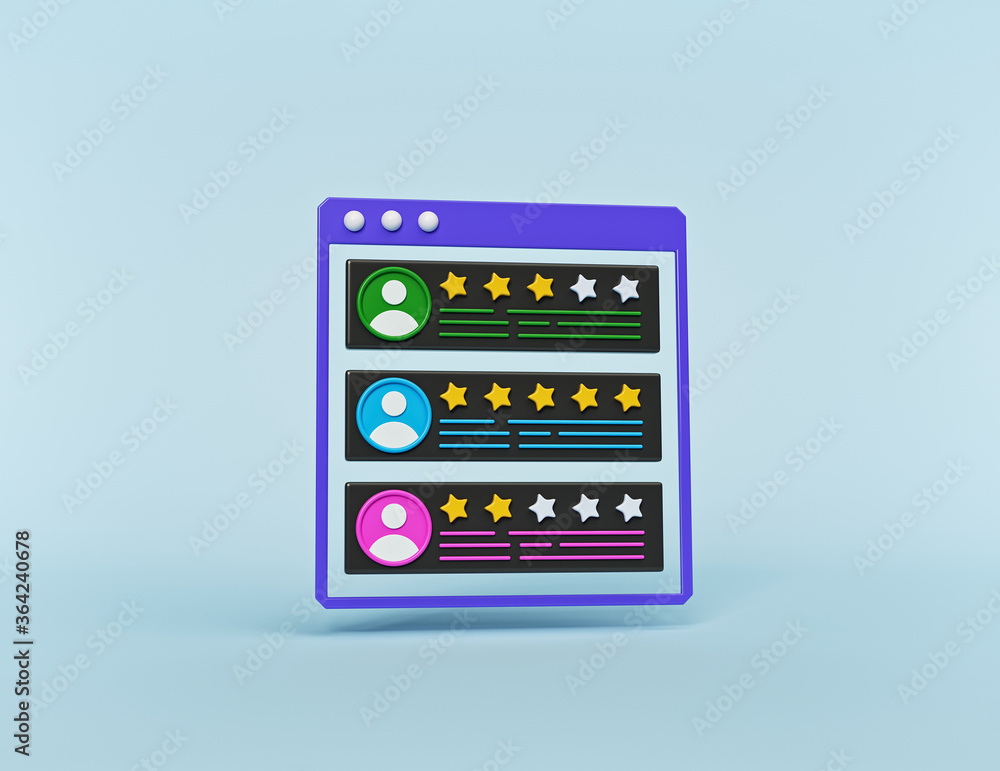 Poster online customer quality rating, feedback, review concept. minimal computer window design. 3d renderi