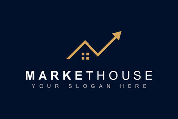 Market house logo design template with minimal shape graphic. invest home and real estate concept. Vector icon illustration can use for brand business company, property agency, developer construction