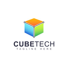 Cube tech logo design template. Colorful shape modern graphic. Vector illustration can use for brand identity corporate business, digital corporate, development