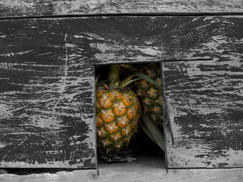Wood texture scratch and pineapple.