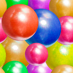 Vector seamless pattern, realistic colorful balls, different bright colors, 3D, multi-colored background. 