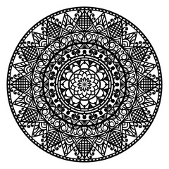 Black mandala on a white background. Ethnic ornament with possibility to paint. Vector. Element of design. Template for painting henna, tattoo. Pattern for placement on paper, fabric, glass, wood.