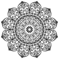 Vector black mandala on a white background.	