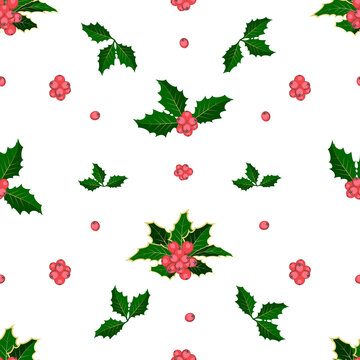 Winter seamless vector pattern with holly berries. Christmas background