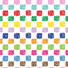 Vector Bright Colorful Checkered Seamless pattern. Hand drawn doodle Squares