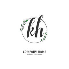 K H KH Initial handwriting and signature logo design with circle. Beautiful design handwritten logo for fashion, team, wedding, luxury logo.