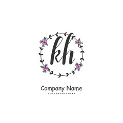 K H KH Initial handwriting and signature logo design with circle. Beautiful design handwritten logo for fashion, team, wedding, luxury logo.