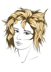 Hand drawn beautiful young woman face. Fashion.  Beautiful Woman Face