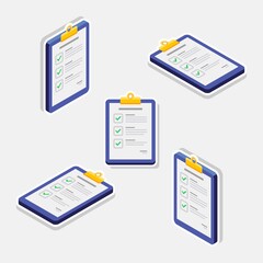 Checklist Isometric & Flat - White Stroke+Shadow icon vector. Flat style vector illustration.