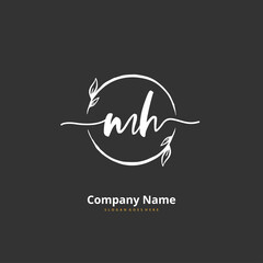 M H MH Initial handwriting and signature logo design with circle. Beautiful design handwritten logo for fashion, team, wedding, luxury logo.