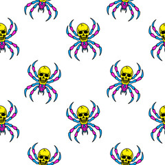 color spider skeleton on a white background seamless pattern