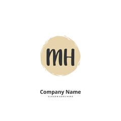 M H MH Initial handwriting and signature logo design with circle. Beautiful design handwritten logo for fashion, team, wedding, luxury logo.