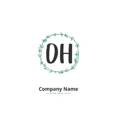 O H OH Initial handwriting and signature logo design with circle. Beautiful design handwritten logo for fashion, team, wedding, luxury logo.
