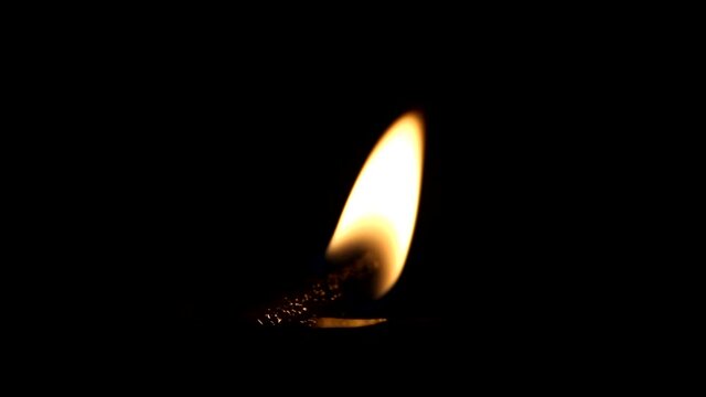 Burning oil lamp and movement by air with Black background video. Closeup.