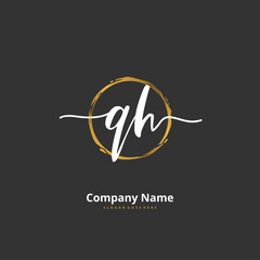 Q H QH Initial handwriting and signature logo design with circle. Beautiful design handwritten logo for fashion, team, wedding, luxury logo.