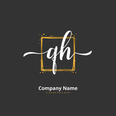 Q H QH Initial handwriting and signature logo design with circle. Beautiful design handwritten logo for fashion, team, wedding, luxury logo.