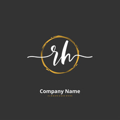 R H RH Initial handwriting and signature logo design with circle. Beautiful design handwritten logo for fashion, team, wedding, luxury logo.