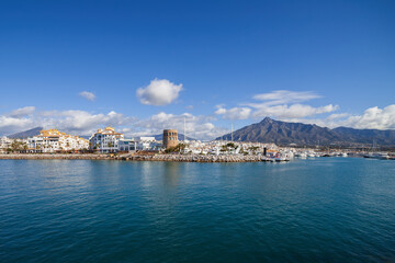 Fototapeta premium Puerto Banus Resort Town Skyline in Marbella, Spain