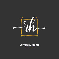 R H RH Initial handwriting and signature logo design with circle. Beautiful design handwritten logo for fashion, team, wedding, luxury logo.