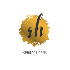 R H RH Initial handwriting and signature logo design with circle. Beautiful design handwritten logo for fashion, team, wedding, luxury logo.