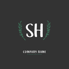 S H SH Initial handwriting and signature logo design with circle. Beautiful design handwritten logo for fashion, team, wedding, luxury logo.