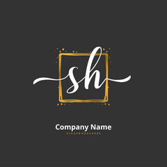 S H SH Initial handwriting and signature logo design with circle. Beautiful design handwritten logo for fashion, team, wedding, luxury logo.