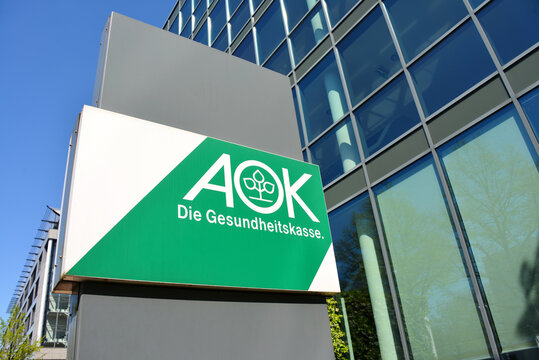Hanover, Lower Saxony / Germany - April 21, 2019:  AOK logo in Hanover, Germany - AOK - Allgemeine Ortskrankenkasse - is one of the leading health insurance companies in Germany