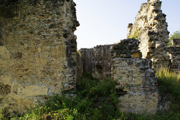 Ancient ruins of a ruined castle, medieval building, view.