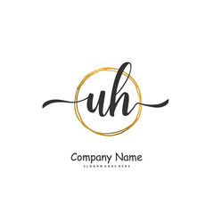U H UH Initial handwriting and signature logo design with circle. Beautiful design handwritten logo for fashion, team, wedding, luxury logo.