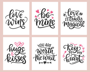 Love lettering, Romantic Wedding invitation card design, Valentines Day typography set