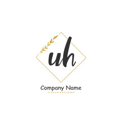U H UH Initial handwriting and signature logo design with circle. Beautiful design handwritten logo for fashion, team, wedding, luxury logo.