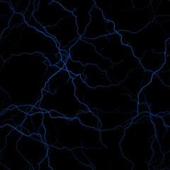 Marble seamless pattern in black and blue colors. Lightning, electricity or wire texture. Abstract background