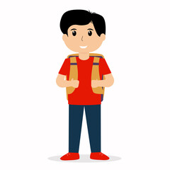 Schoolboy boy with a backpack. Vector illustration isolated on white background. Flat drawing style. Back to school