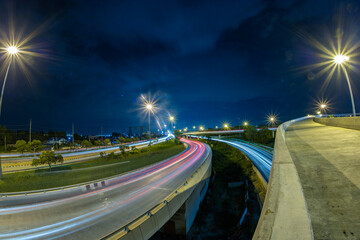 Long-exposure roads and bridges at night