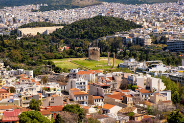Panoramic view of metropolitan Athens with Temple of Olympian Zeus - Olympieion - seen from...